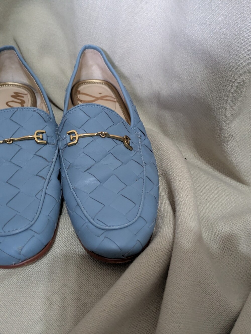 Sam Edelman Lorraine Woven Loafers Blue Gold Horsebit Hardware Size 10 M - Picture 2 of 7